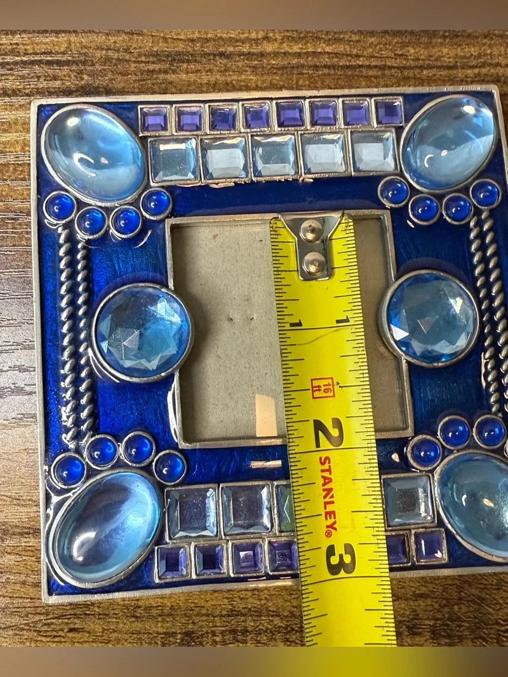 Y2K Ornate Jewel Blue Enamel Pewter Picture Frame 2x2 Photo Funky 90s Whimsigoth
